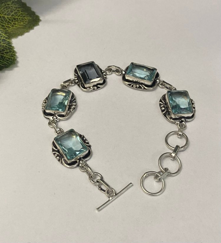 Blue Topaz Bracelet - Silver Plated