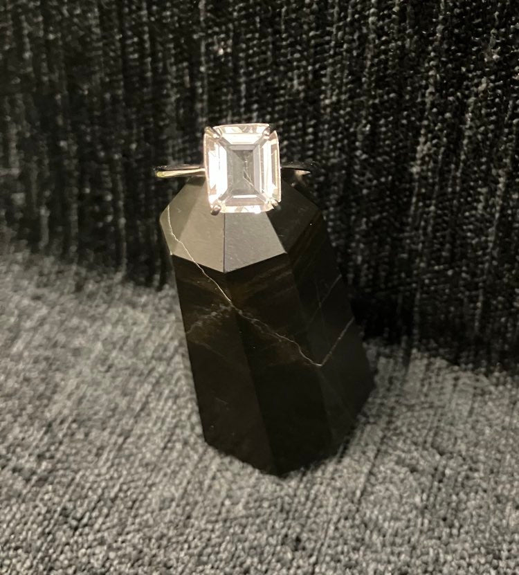 Clear Quartz Ring - Sterling Silver - Adjustable Band