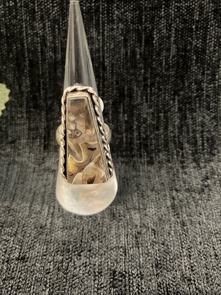 Mexican Agate Ring - Sterling Silver over Brass