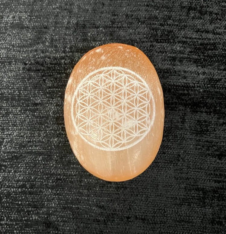 Peach Selenite Palm Stone