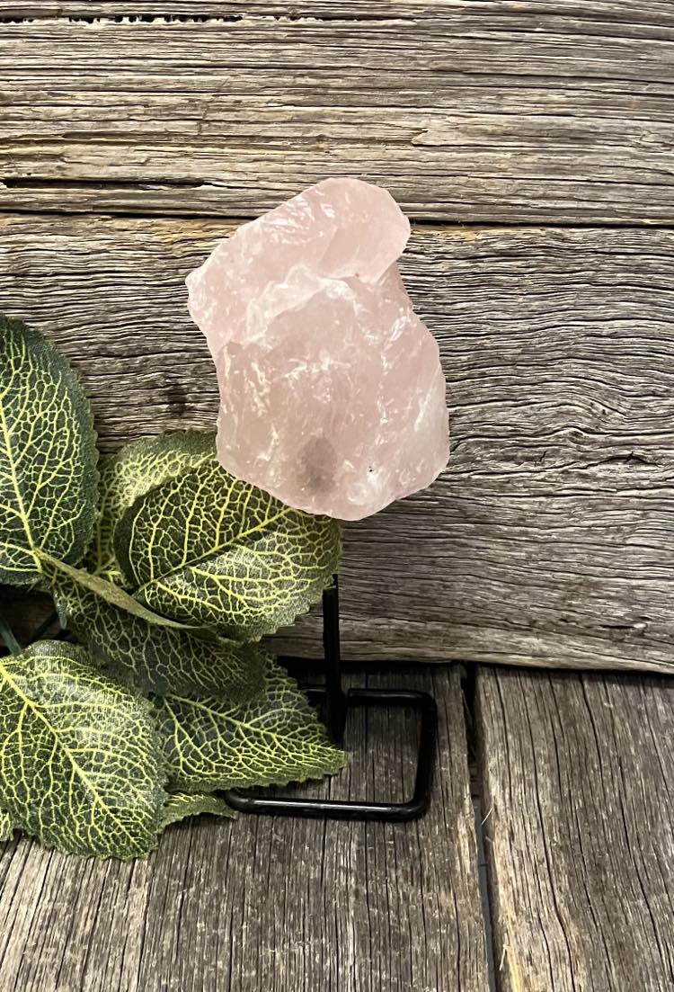 Rose Quartz Raw stone in Stand