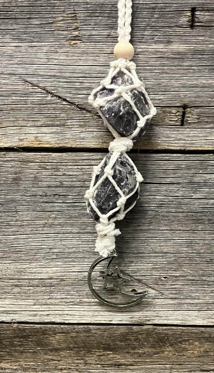 Macramé Crystal Hangers with Moon & Star Charm