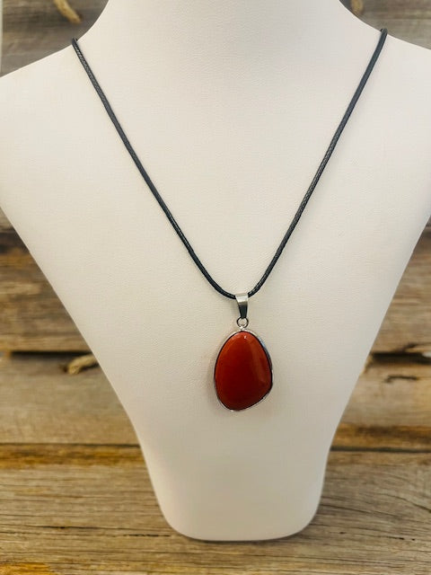 Large crystal pendant necklace - silver