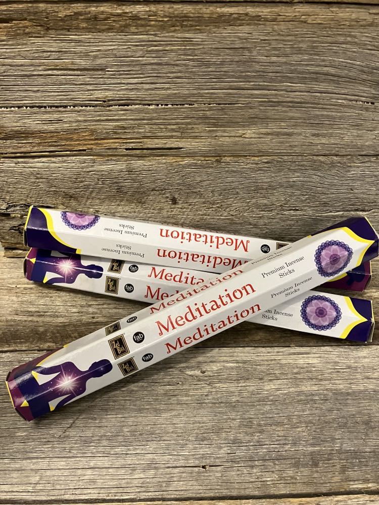 meditation incense on rustic woood display