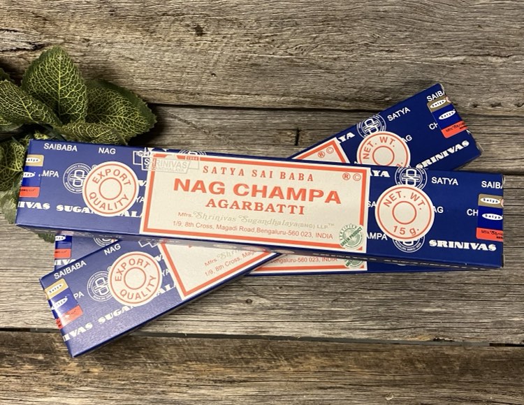 nag champa incense sticks on wood rustic display