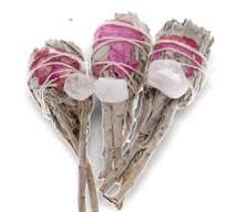 White Sage with Rose Petals and Quartz
