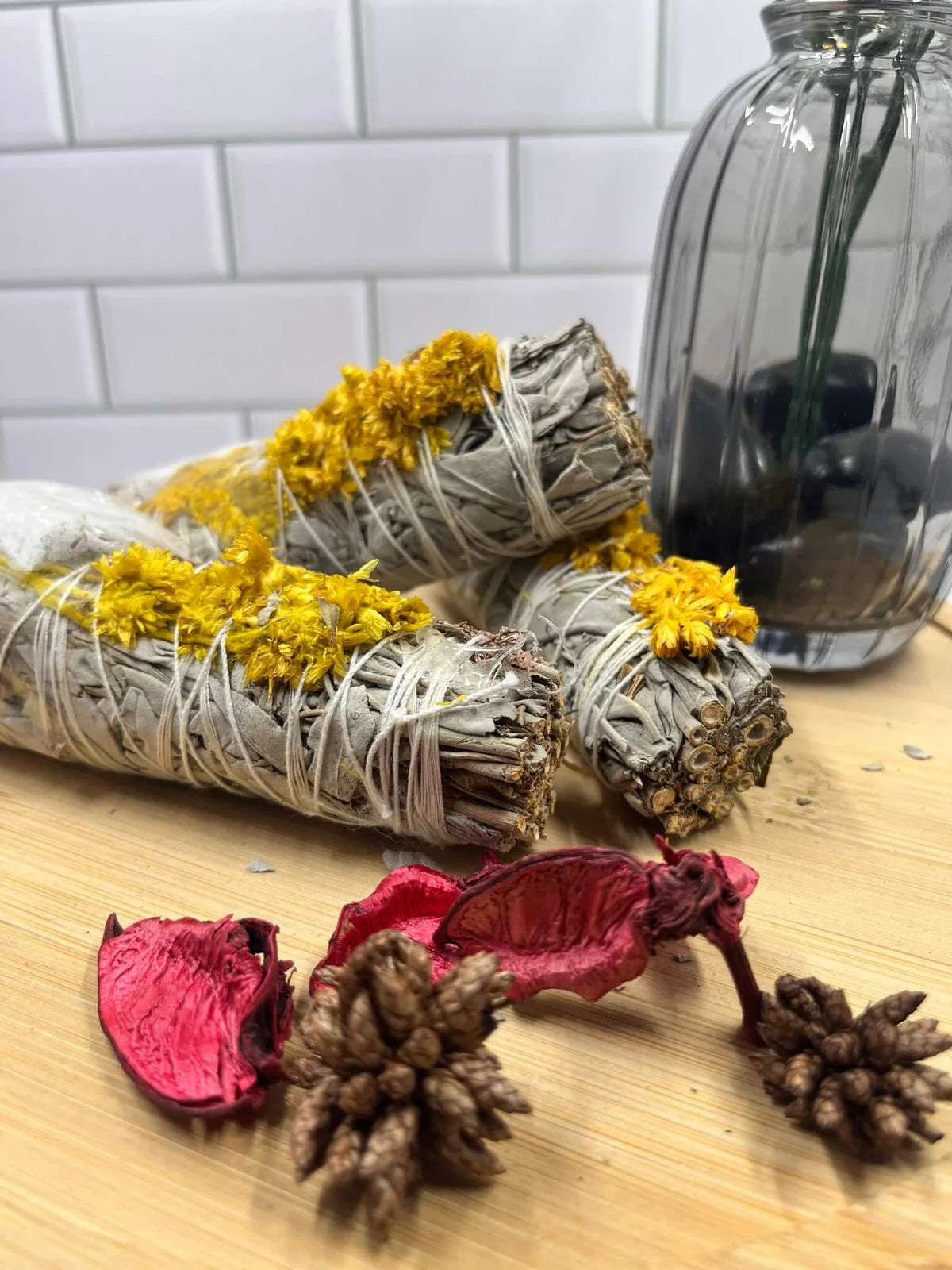 White Sage torch with sunflower and citrine
