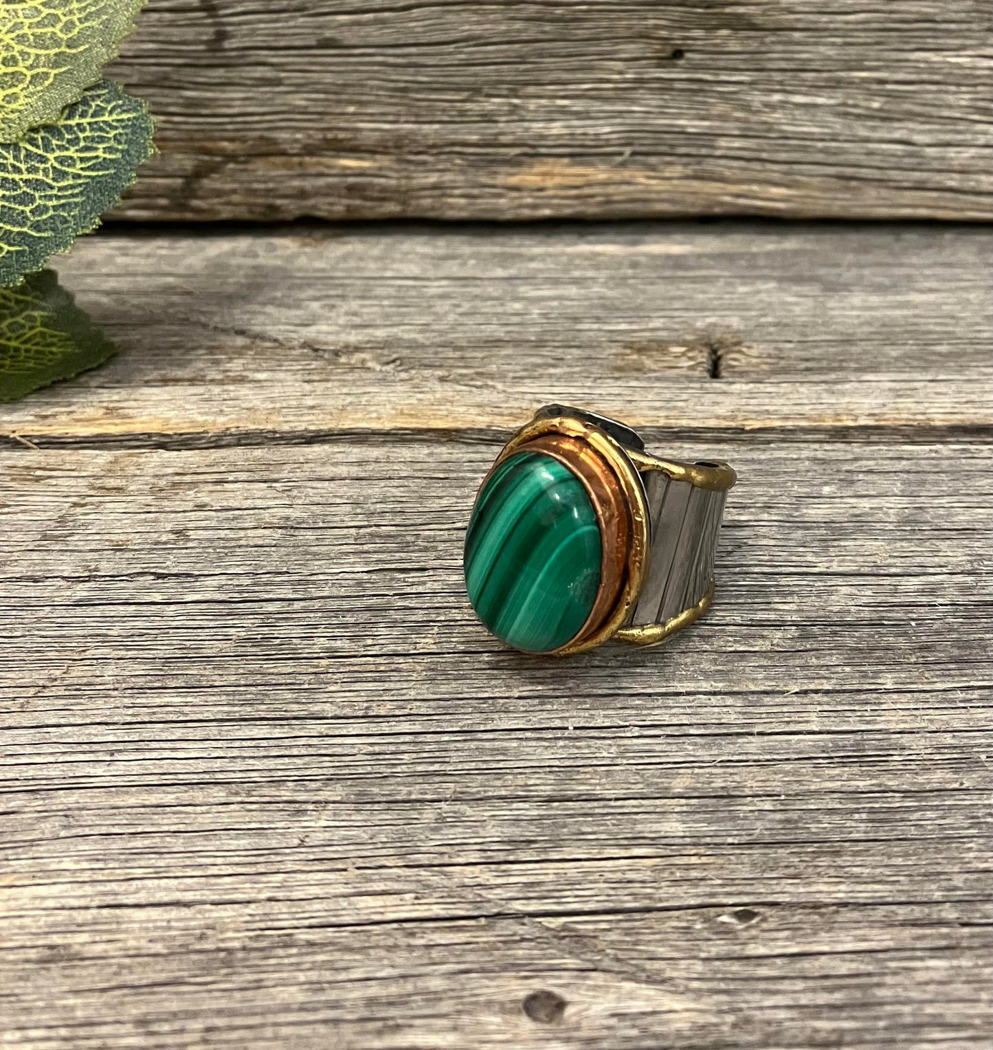 Malachite Brass Cuff Ring