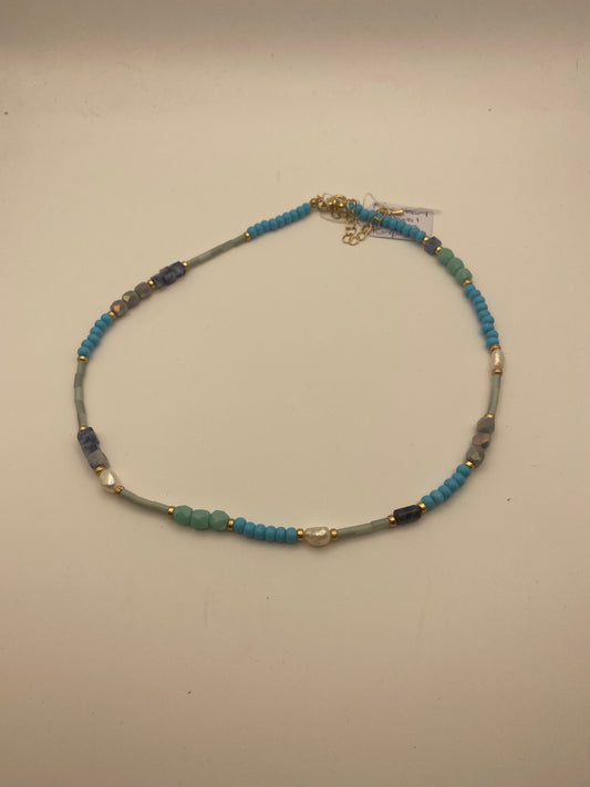 Fresh Water Pearl Natural Stones + Turquoise - Necklace