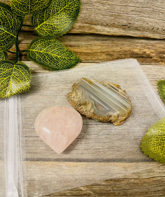 Bundle - Agate slice & rose quartz heart