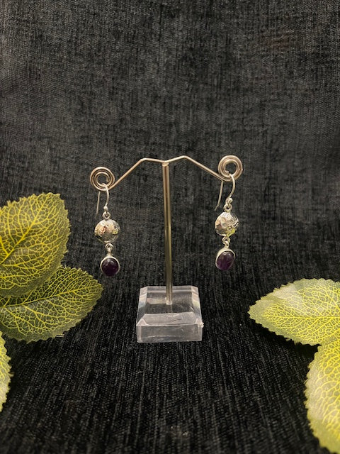 Amethyst oval drop earrings - silver