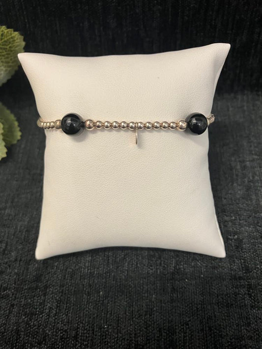 Black Onyx Sterling Silver Bead Bracelet