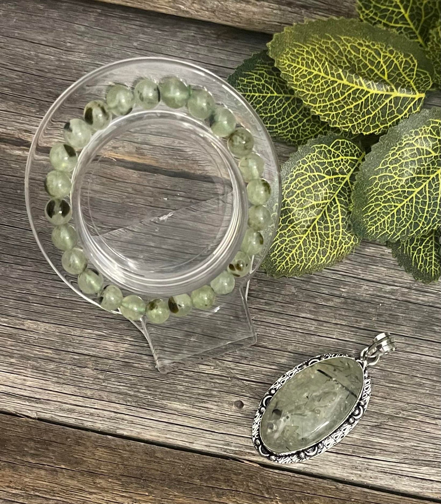 Prehnite Bracelet and Pendant