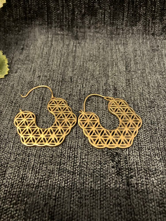 Brass Flower of Life Hoop Earrings