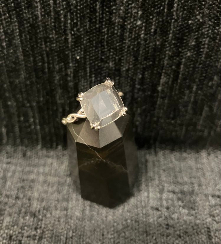 Sterling Silver Clear Quartz Ring - Adjustable Band