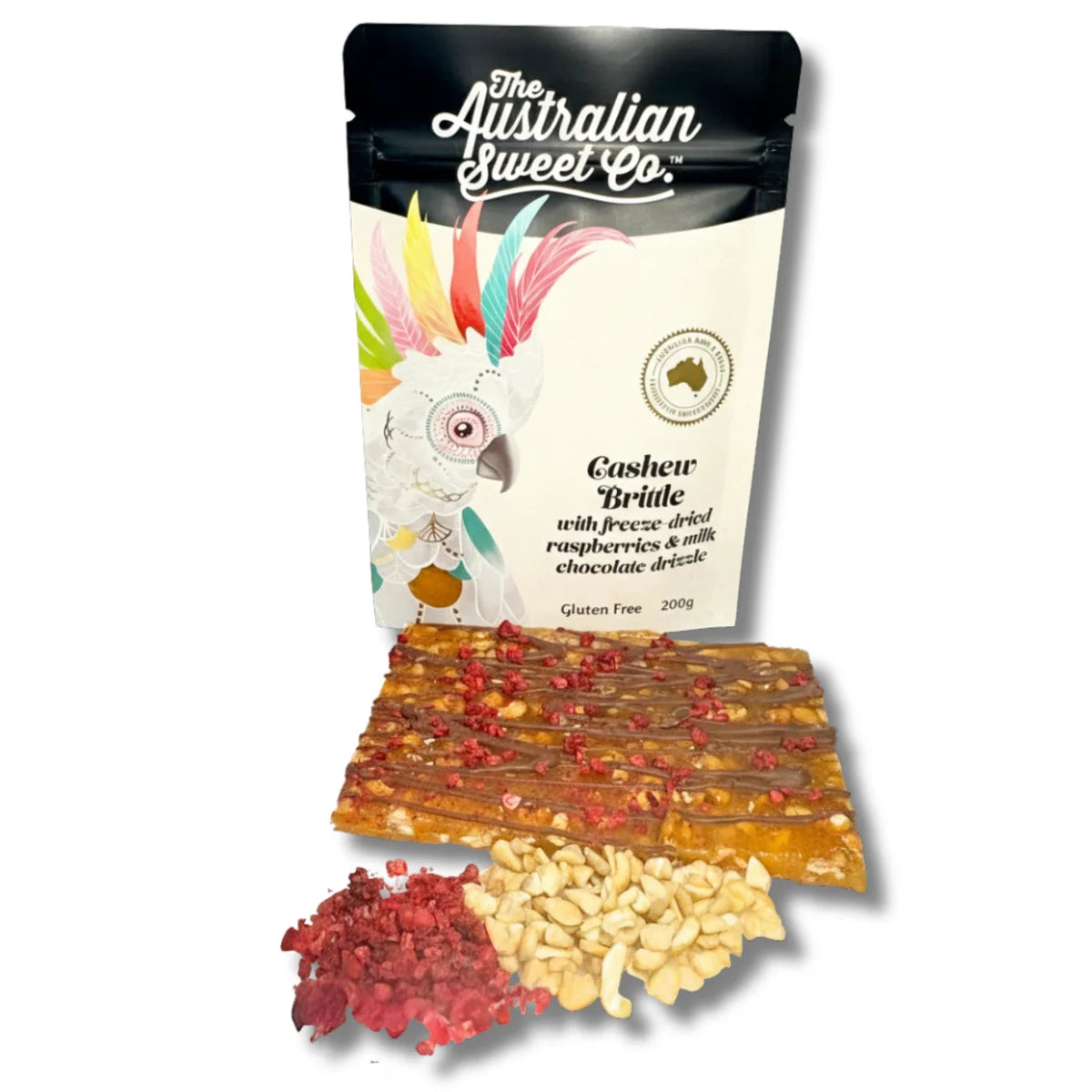 Cashew Brittle With freeze dried Raspberry & dazzle milk chocolate