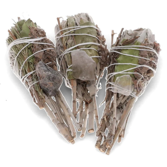 White Sage Torch with Mitron leaves, Rosemary, & Quartz