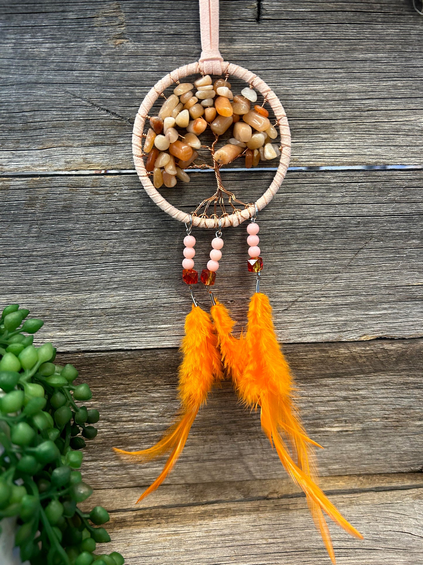 Mini Orange Leather Crystal Dream Catcher