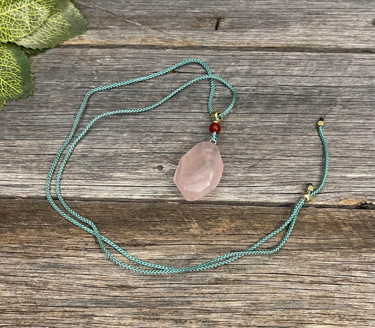 FACETED ROSE QUARTZ TEAL CHAIN - SOLD-