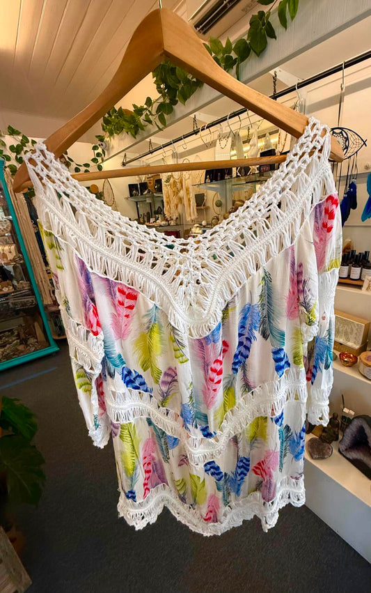 Colourful Feather Pattern Boho Top