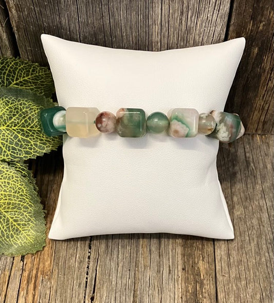 Flower Agate Square Bracelet