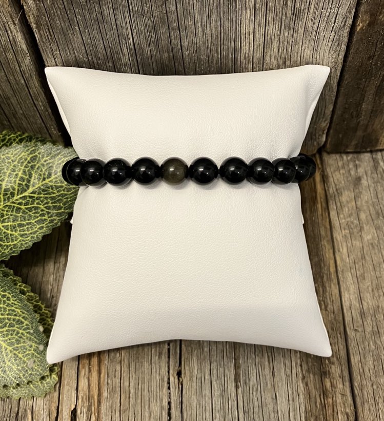 Golden Sheen Obsidian Bead Bracelet