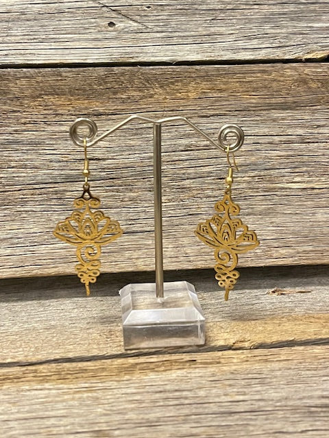Gold lotus drop earrings