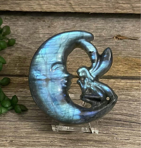 Labradorite Fairy Moon Ornament