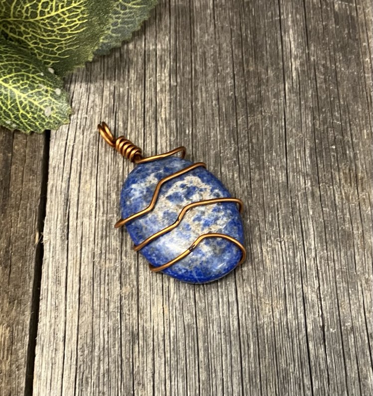 Lapis Lazuli Copper Wire wrapped pendant.