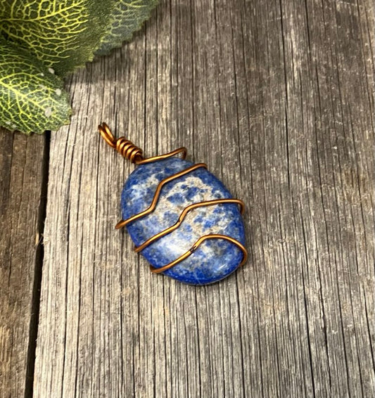 Lapis Lazuli Copper Wire wrapped pendant.