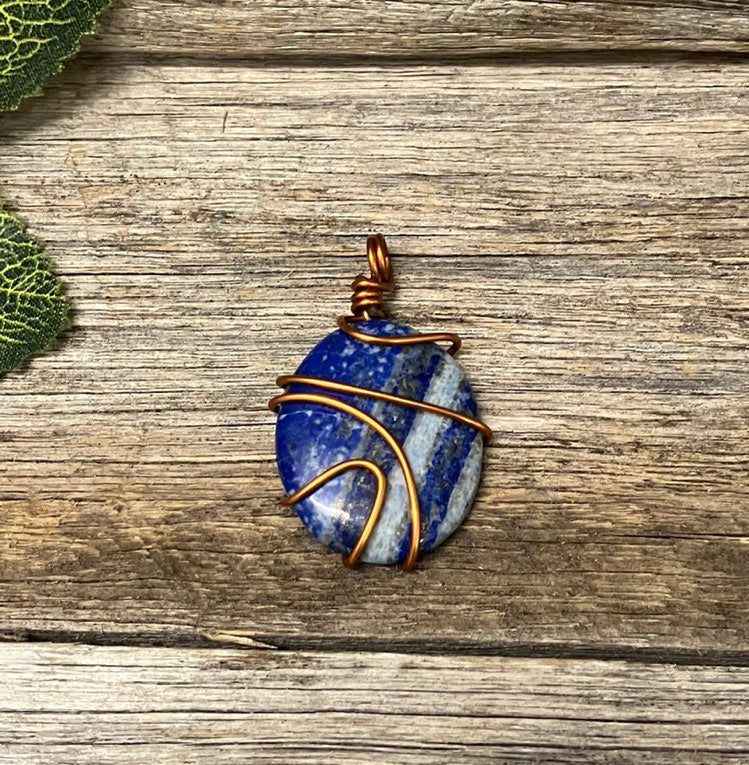 Lapis Lazuli Copper Wire wrapped pendant.