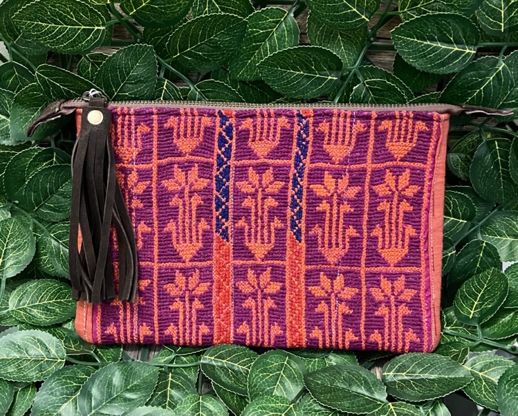 leather purse -Purple and orange