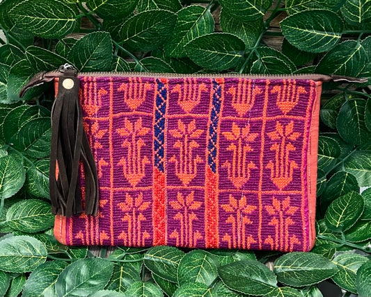 leather purse -Purple and orange