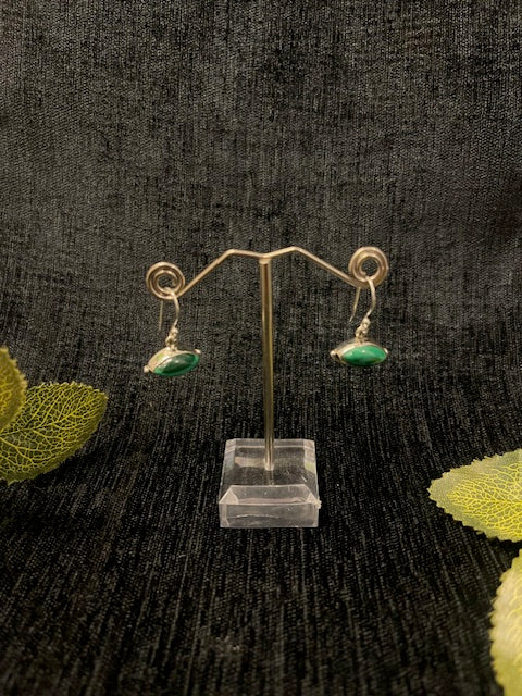 Malachite - elongated oval drop earrings