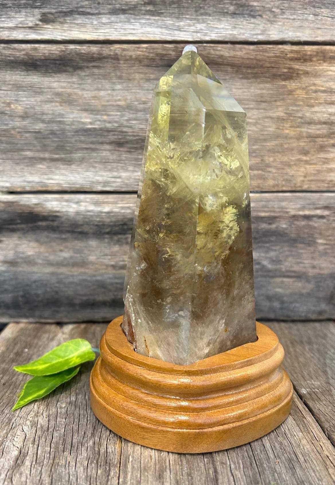 Natural Citrine Point on display base