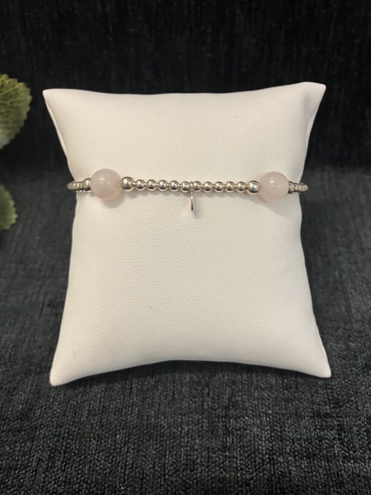 Rose Quartz Sterling Silver Bead Bracelet