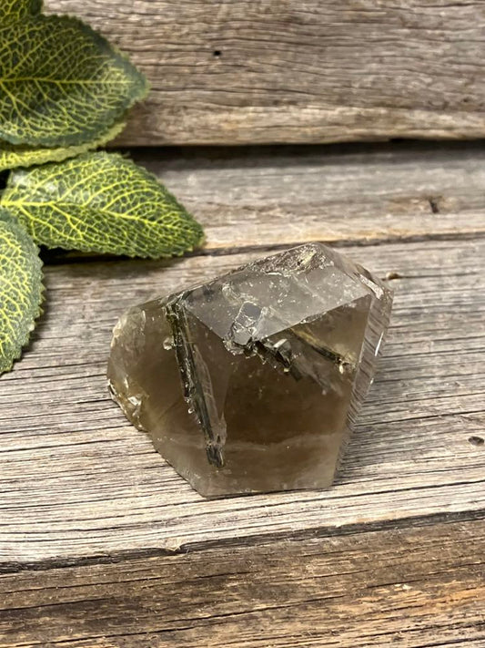 Smoky quartz with green tourmaline