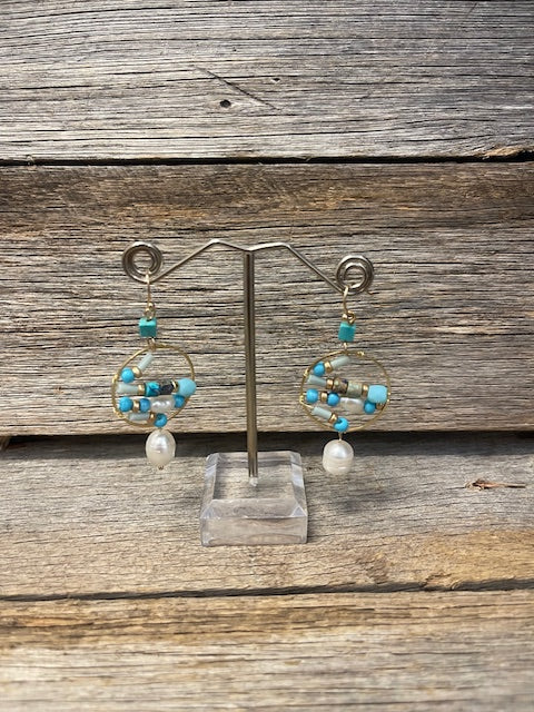 Turquoise - pearl earrings