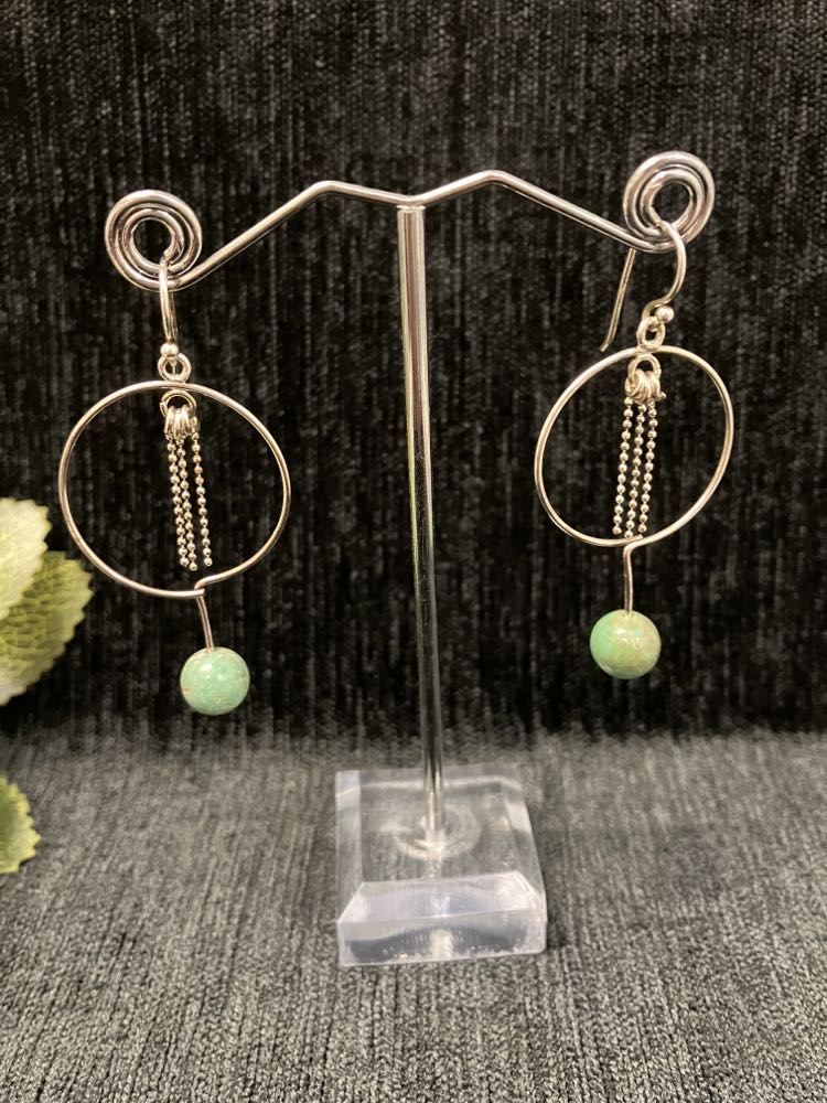 Turquoise Circle Sterling Silver Drop Earrings