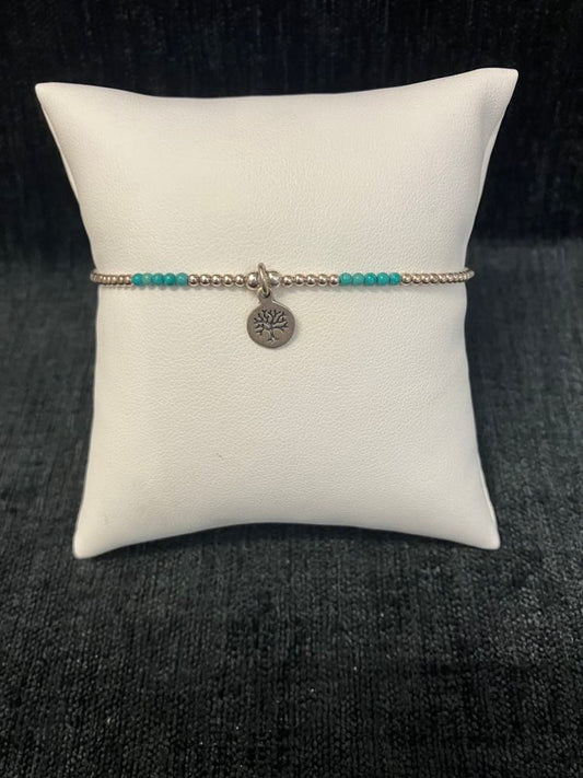 Turquoise & Sterling Silver Bracelet with Tree of Life charm