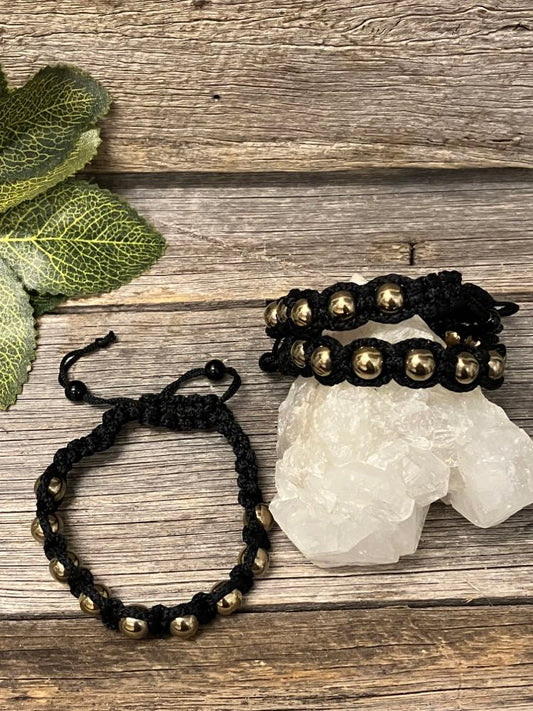 Black Macrame pyrite bead bracelet