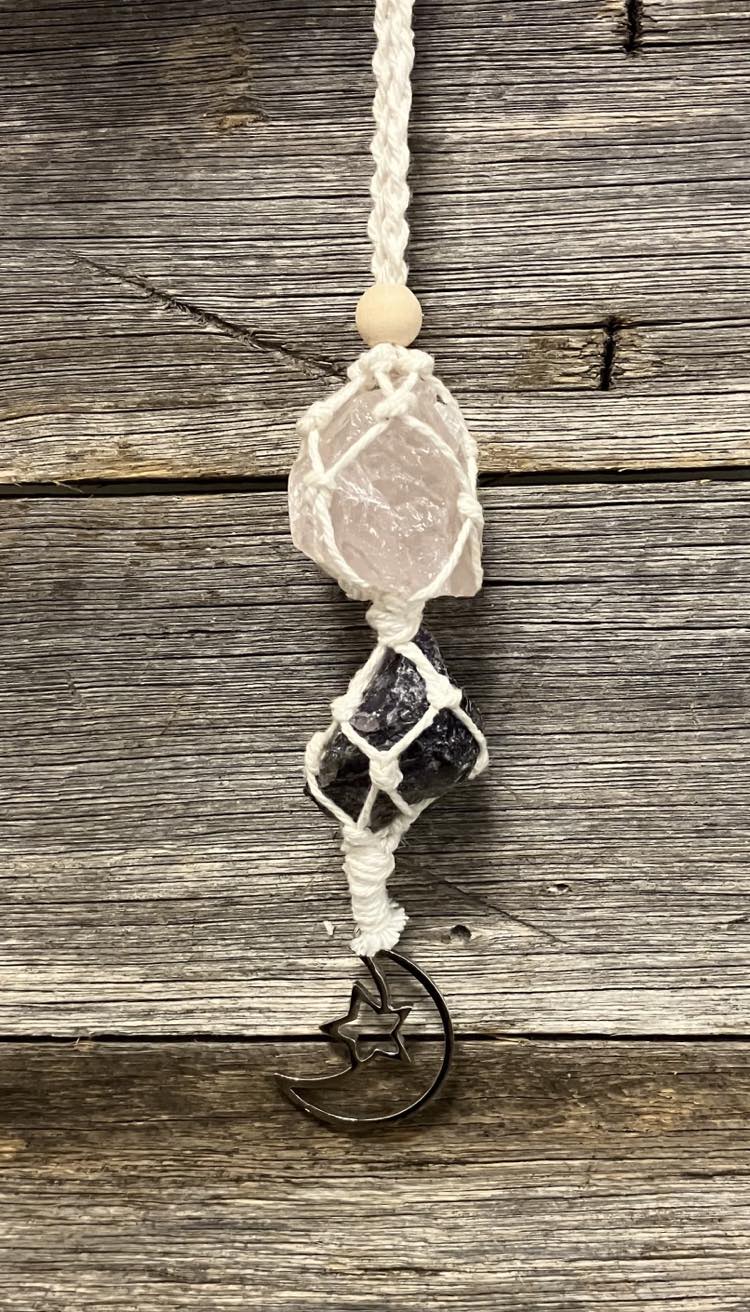 Macramé Crystal Hangers with Moon & Star Charm