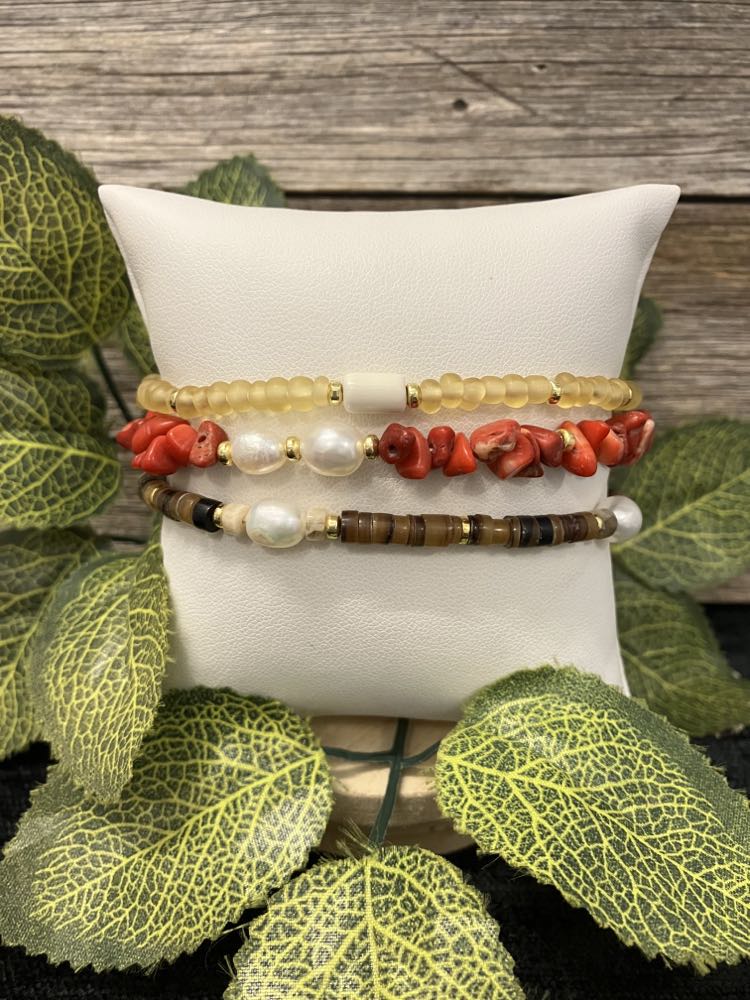 Coral, Agate & Gold | Bracelet Set