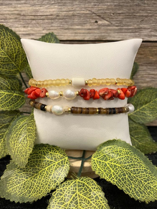 Coral, Agate & Gold | Bracelet Set