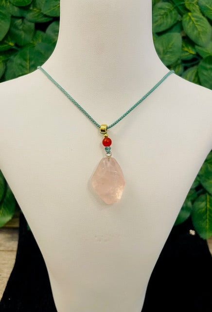Faceted rose quartz - teal