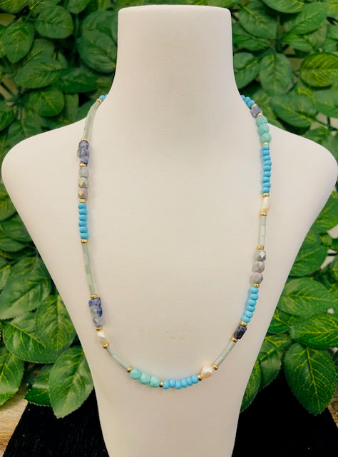 Fresh Water Pearl Natural Stones + Turquoise - Necklace