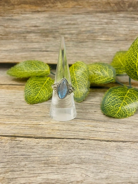 Labradorite diamond ring