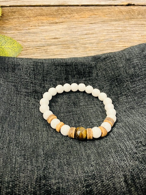 White lava stone + gem bracelet