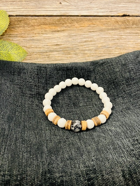 White lava stone + gem bracelet